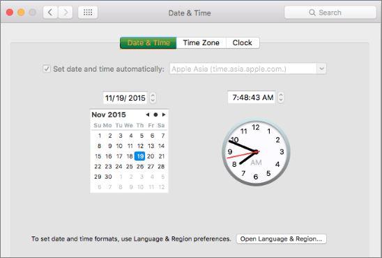 Mac Date and Time Configuration