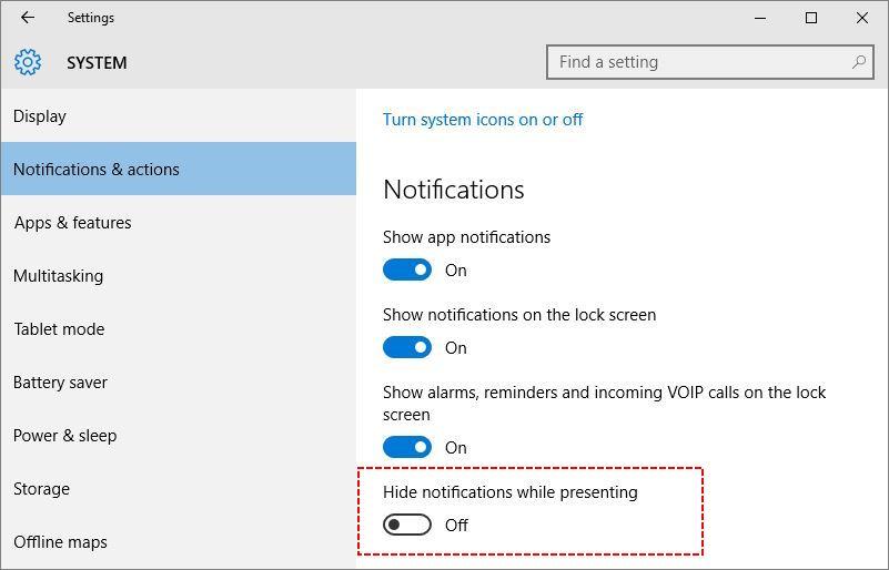 Customize notifications & actions in windows 10