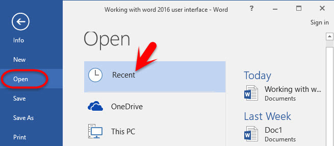 How to Open Document in Word 2016