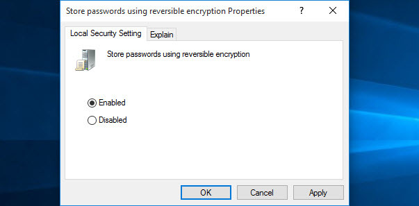 Store Passwords Using Reversible Encryption