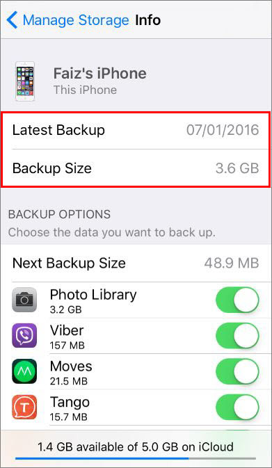Backup Size and Time