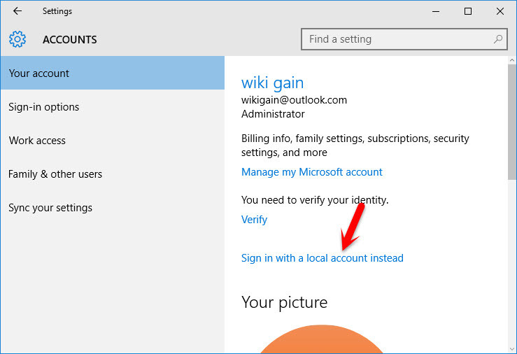 Windows 10 Account Settings