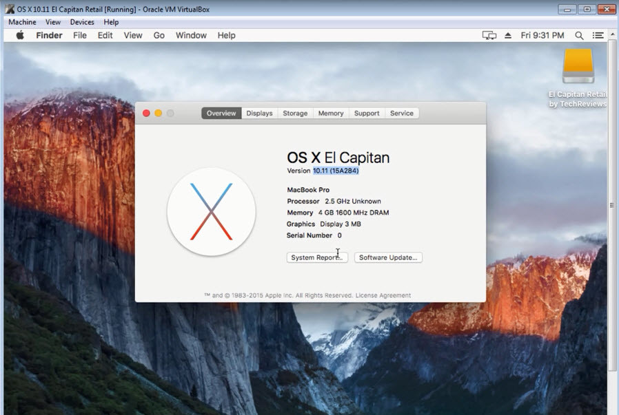 Installed OSX El Capitan on VirtualBox