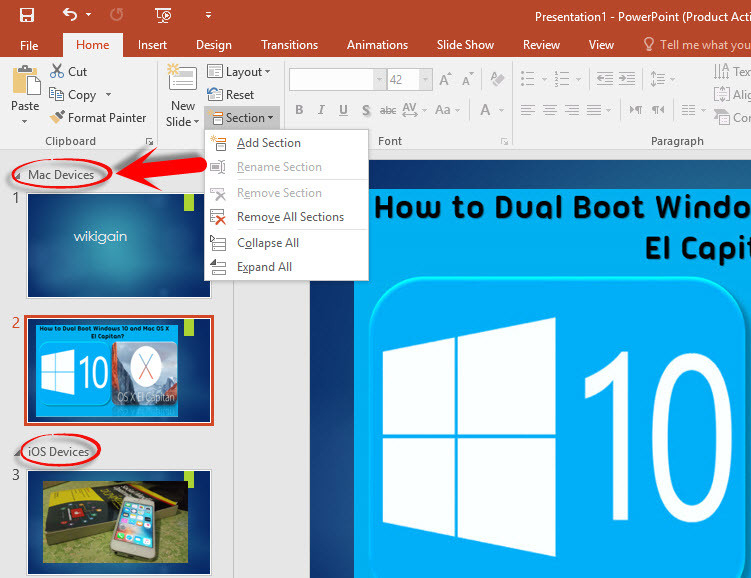 PowerPoint 2016 Slide Group