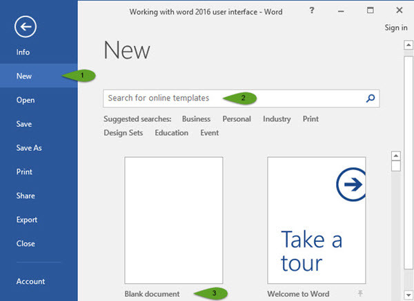Word 2016 File Tab