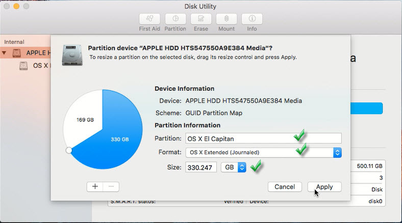Create Partition for Mac OS X El Capitan