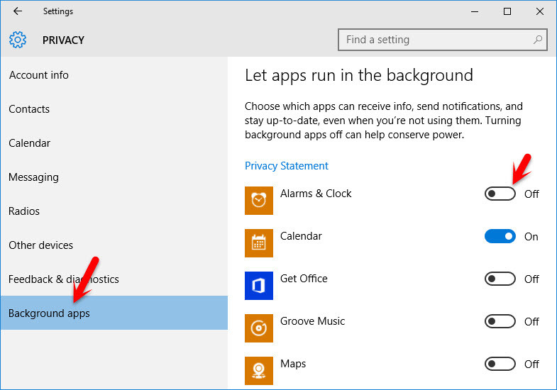 Disable Windows 10 Background Apps