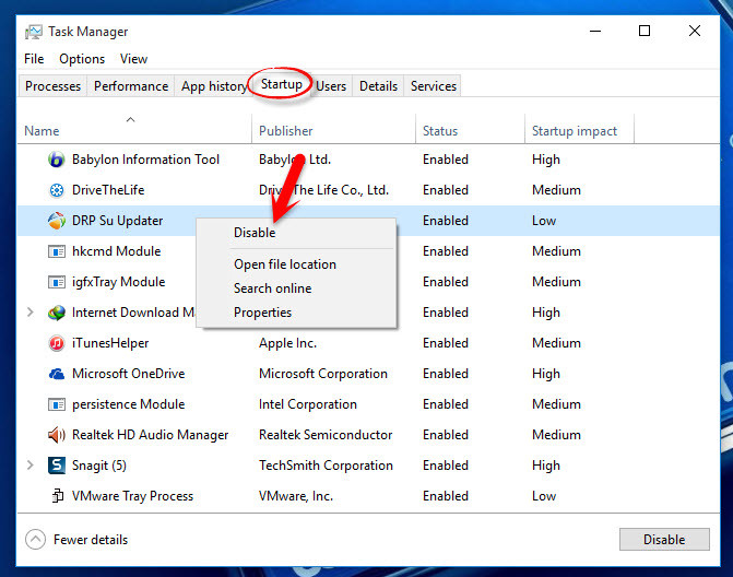 Disable Windows 10 Startup Programs