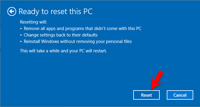 Ready to Reset this PC