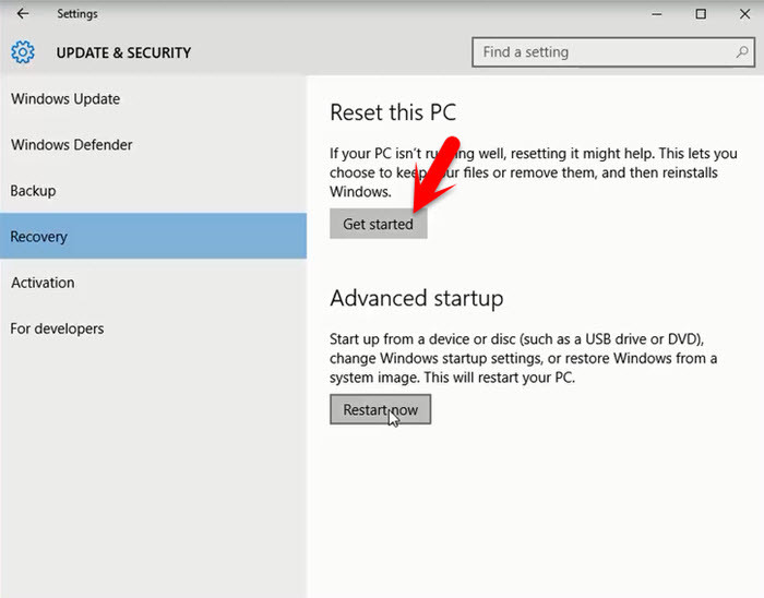 Recovery Reset This PC
