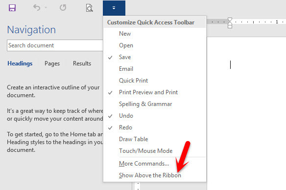 Show QAT Above the Ribbon