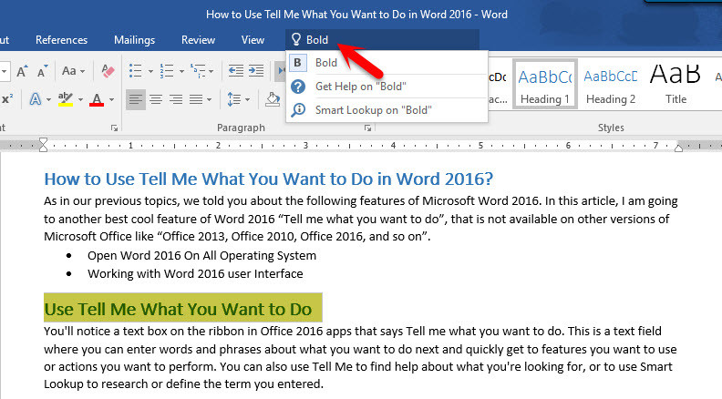 Bold Text in Word 2016