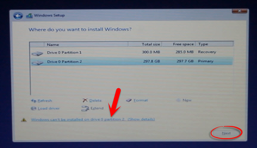 Windows Cannot be installed on this disk. The disk is GPT partition