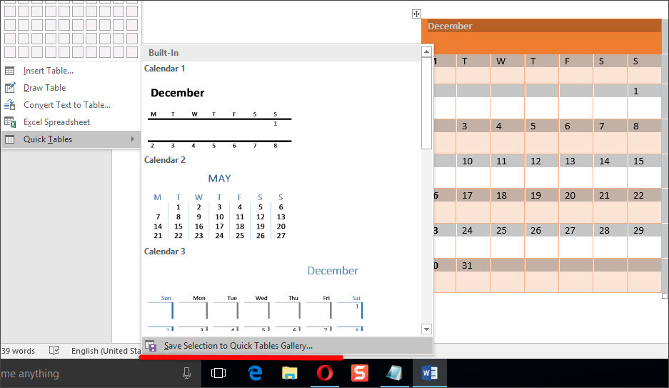fungsi quick tables pada microsoft word