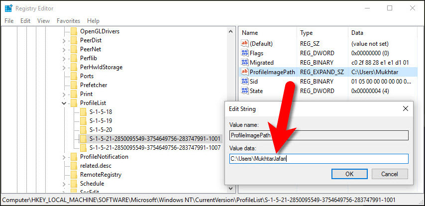 Change User Account Name With Registry Editor