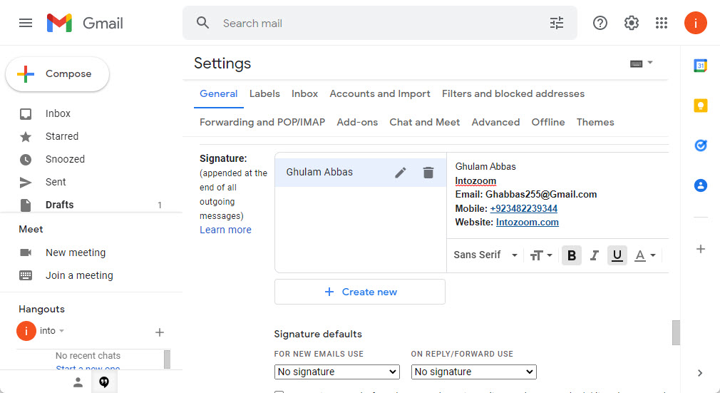 Gmail Signature Details