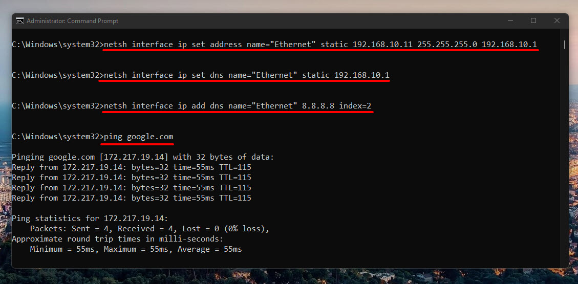 2 set a static ip address using cmd