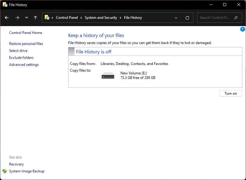 Trun On File History