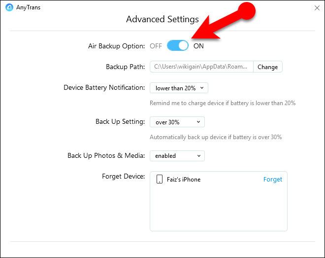 Turn On Air Backup Option