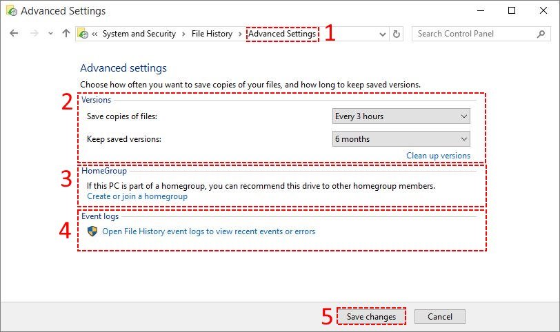 Advanced Settings Of File History