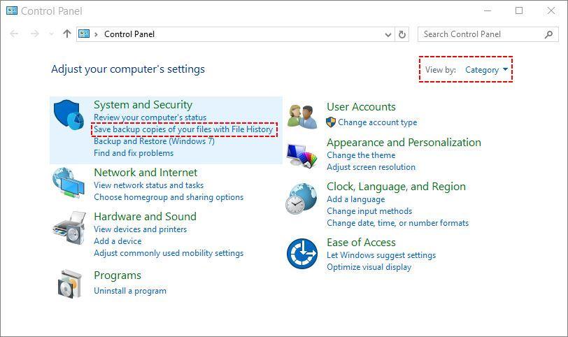 Go To Control Panel Click On File History