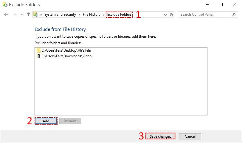 Stop Backing Up Exclude Folders