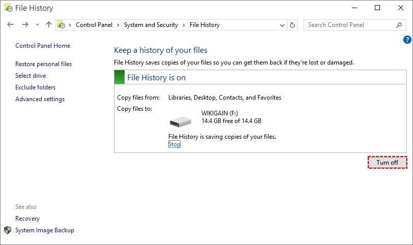 Turn Off File History