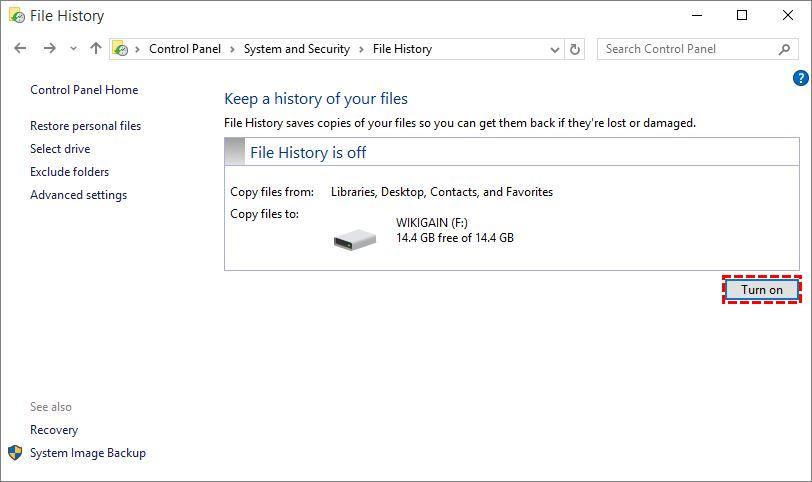 Turn On File History By Usb Flash Drive