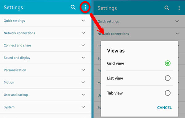 Change the settings view
