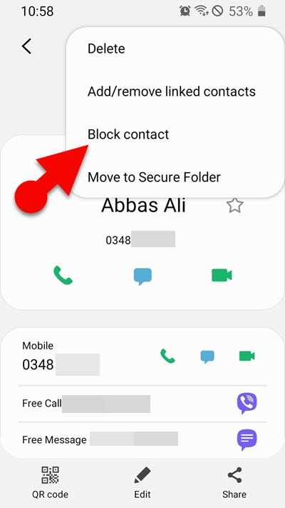 1 Block A Number From Contact