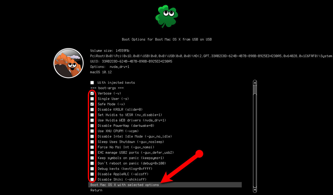 Boot Options Menu