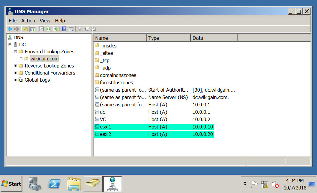 Esxi1 Esxi2 Added To Dns Record