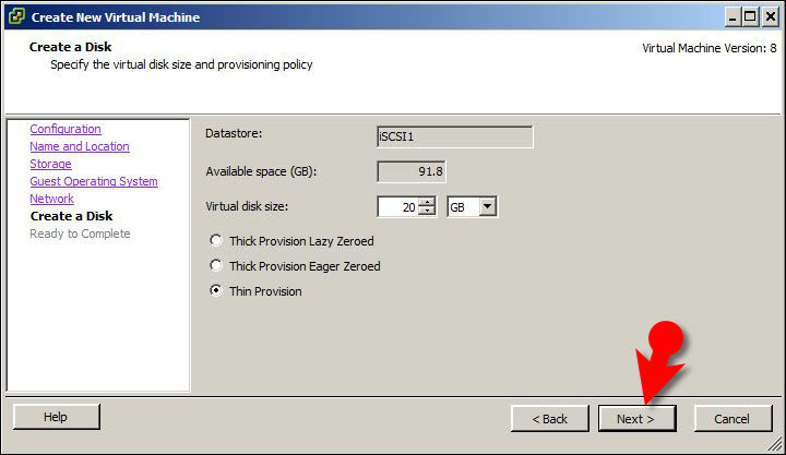 Create Disk With Think Provisioning