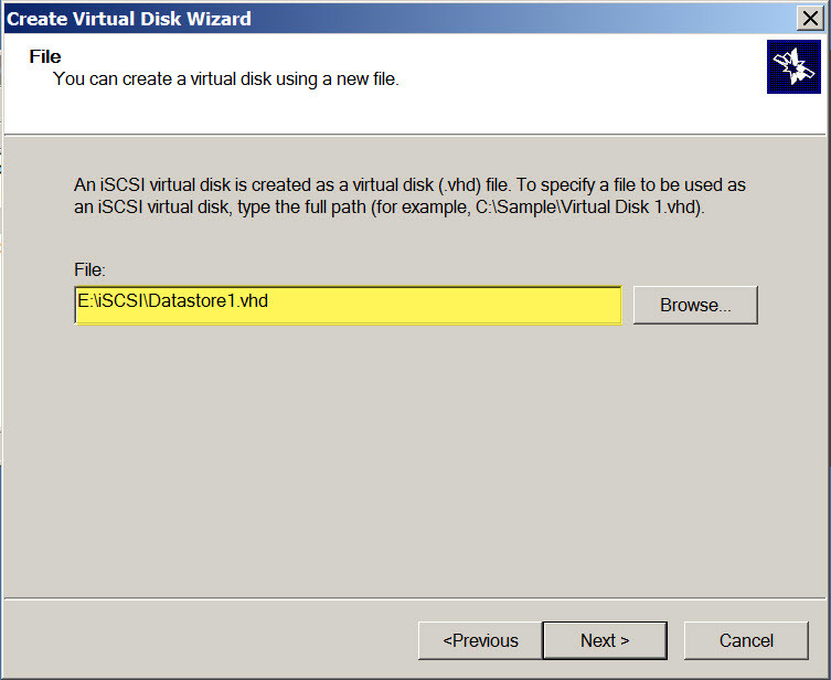 Choose Virtual Disk Path