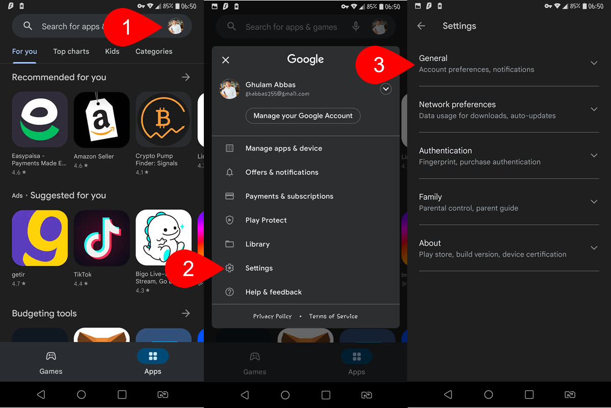 Access General Settings Of Google Play Store