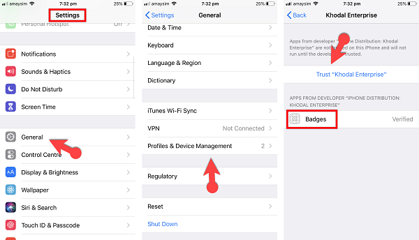 Verify Torgnat Application From Settings General And Device Management
