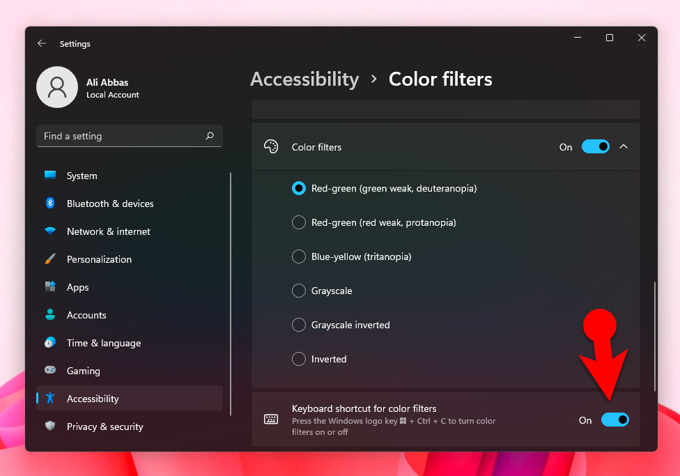 4 Enable Color Filter Shortcut