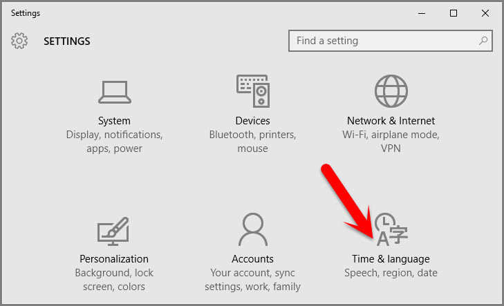 Settings Time Language