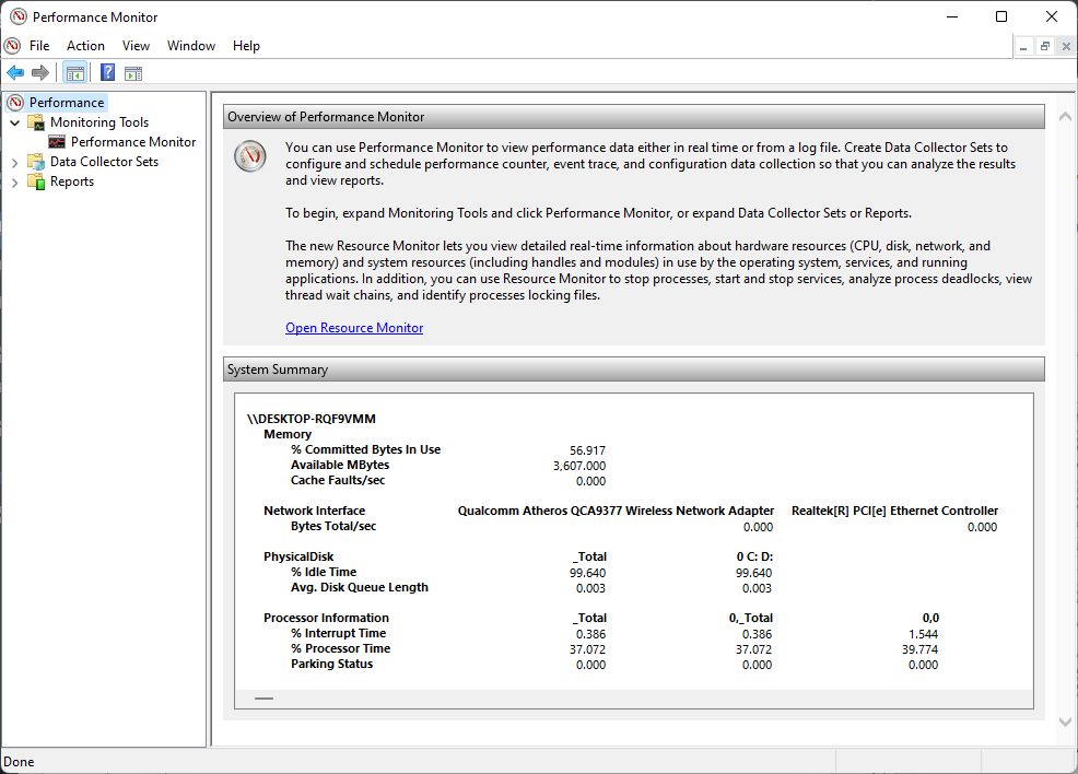 Performance Monitor Summary