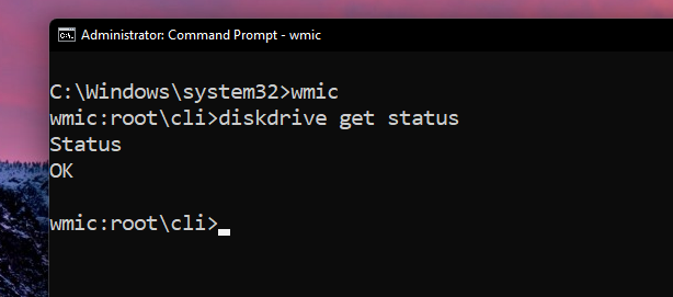 Check Hard Disk Health Using Wmic