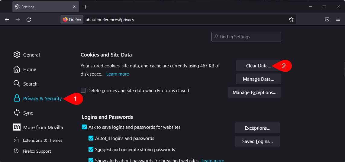 Clear Firefox Data