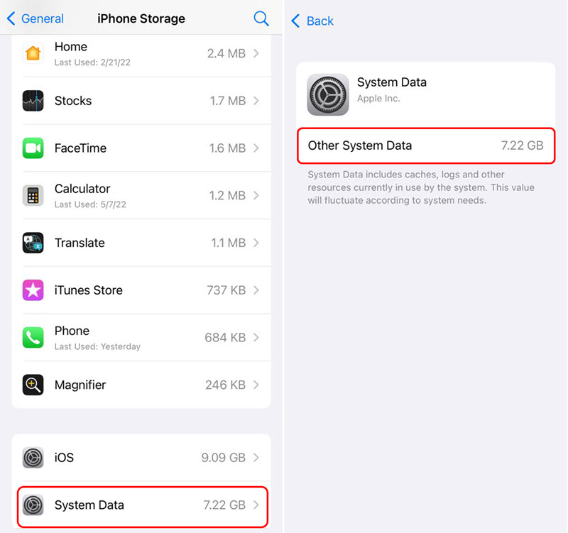 Check System Data Size