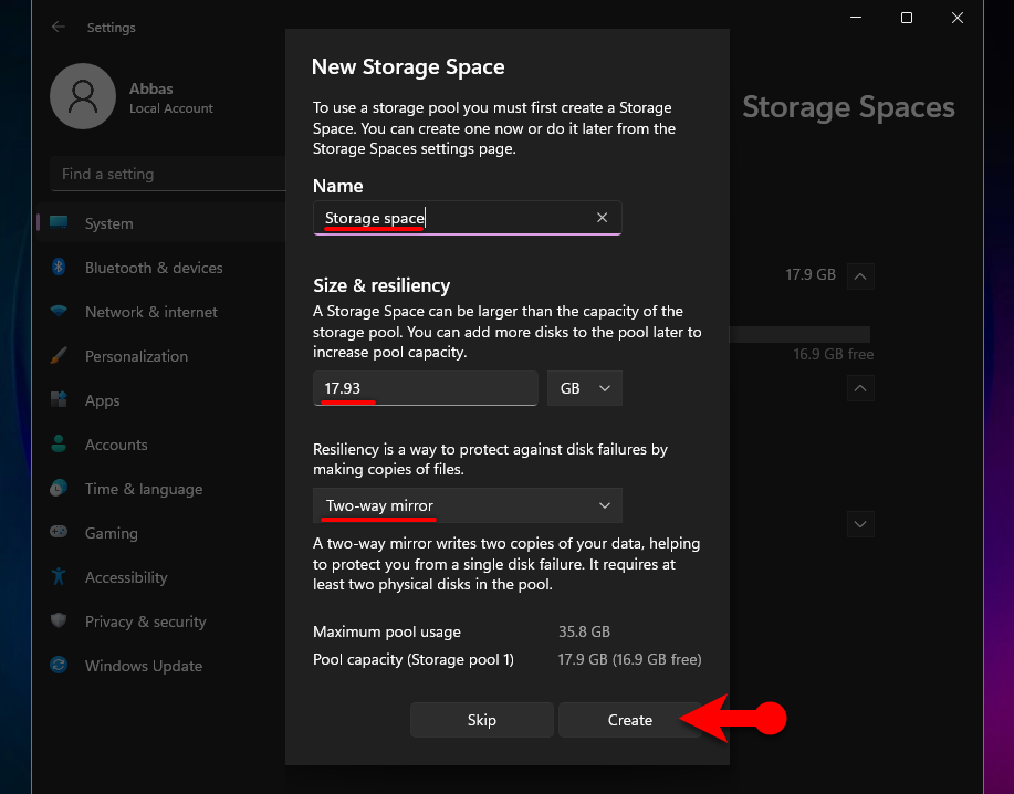 Configure Storage Pool Settings