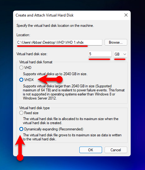 Create Vhdx Hard Disk Type