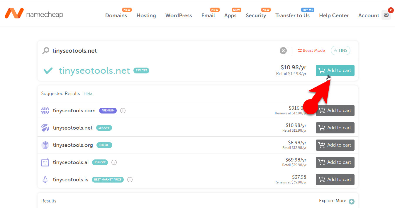 Add The Domain To Cart