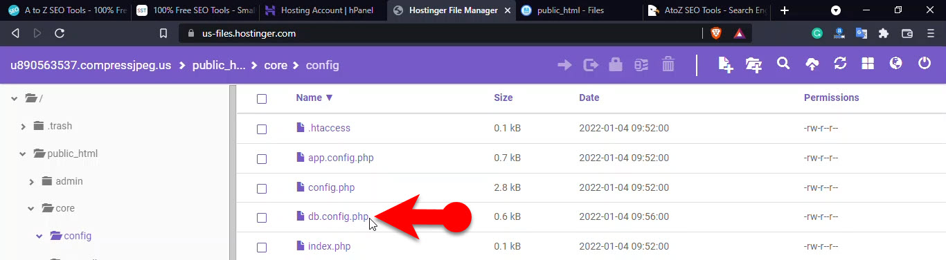 Open Db Config Php