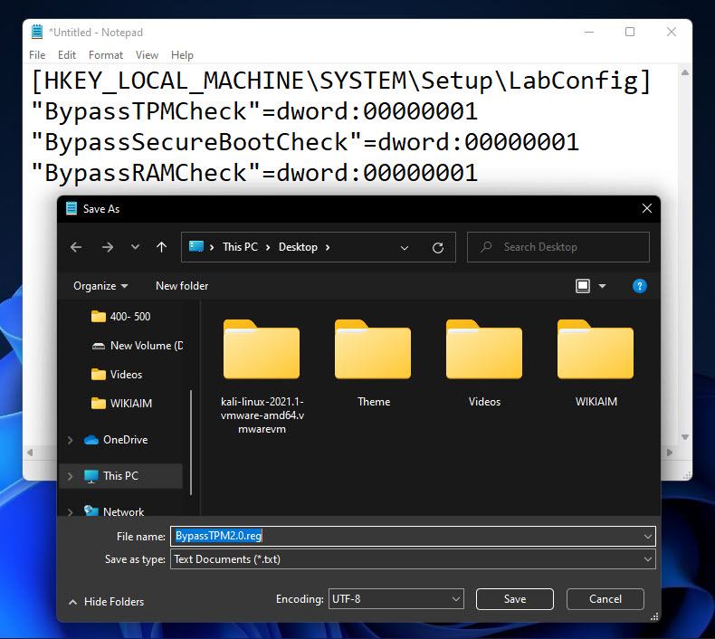 Create Registry File To Bypass Windows 11 Requiremtns