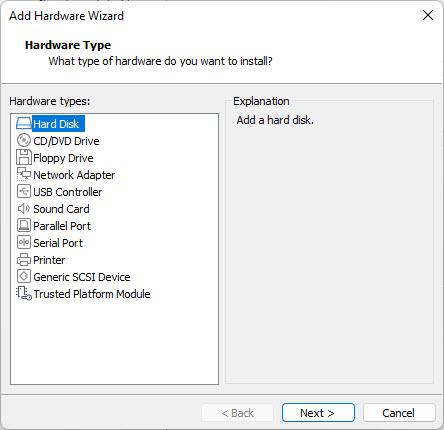 1 Choose Hard Disk