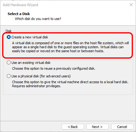 3 Create A New Virtual Hard Disk
