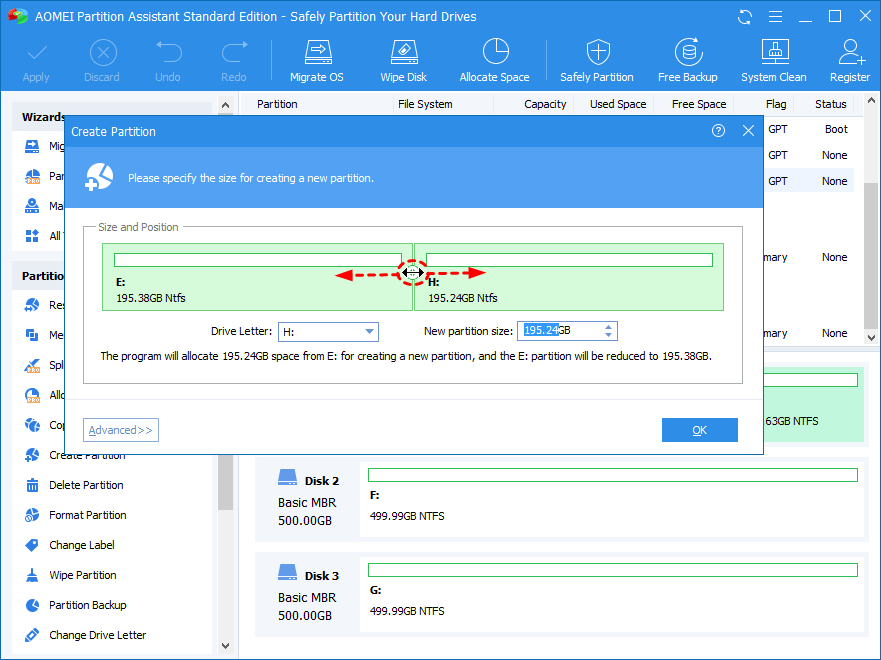 Specifty The Size For New Partition